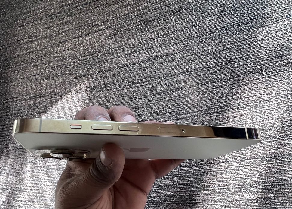 Apple iPhone 13 Pro features volume rockers, Ring/Silent switch and a single-SIM tray slot on the left side. Credit: DH Photo/KVN Rohit