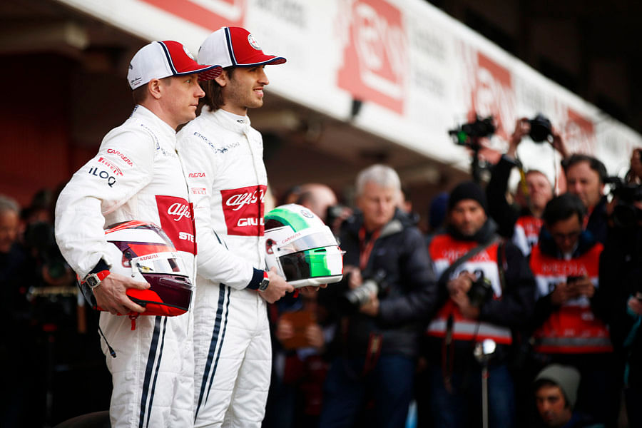 Kimi Raikkonen (L) and Antonio Giovinazzi. Picture credit: Alfa Romeo Racing