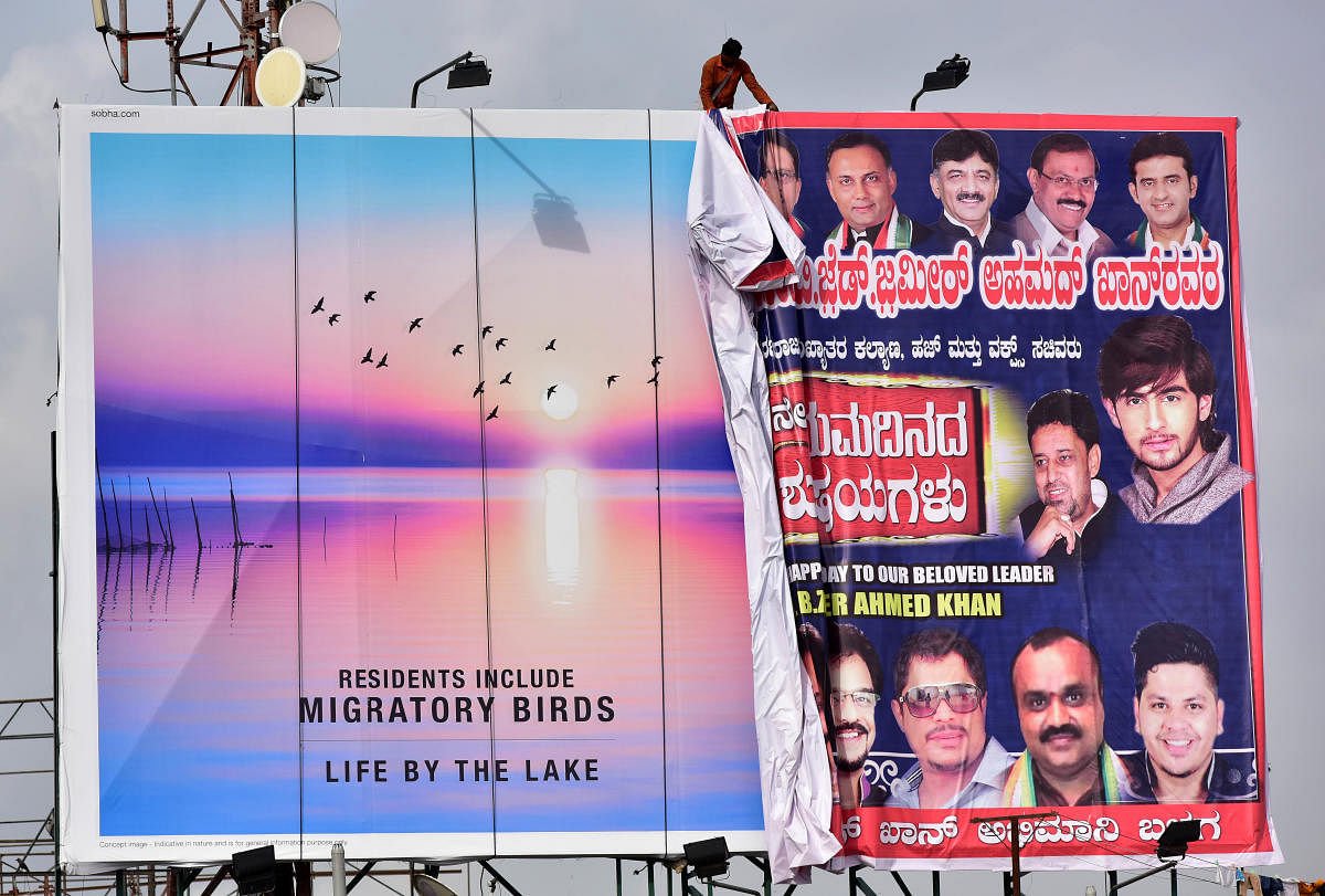 The court is hearing pleas for removal of banners and hoardings. 