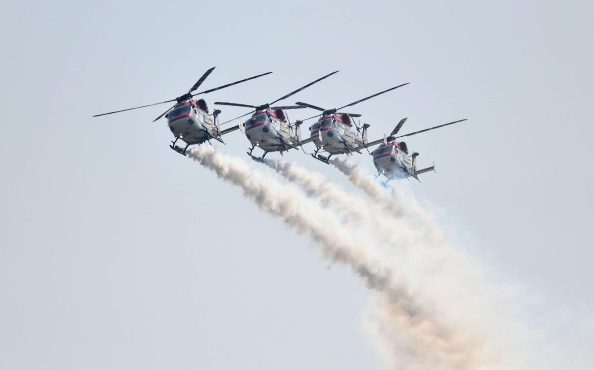 118 helicopter unit of IAF displaying an air show at Air Force Station, Guwahati on Thursday. Photo by Manash Das, Guwahati