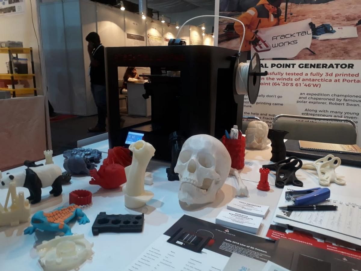 A 3-D printer on display at the Bengaluru Tech Summit, 2018, on Friday.