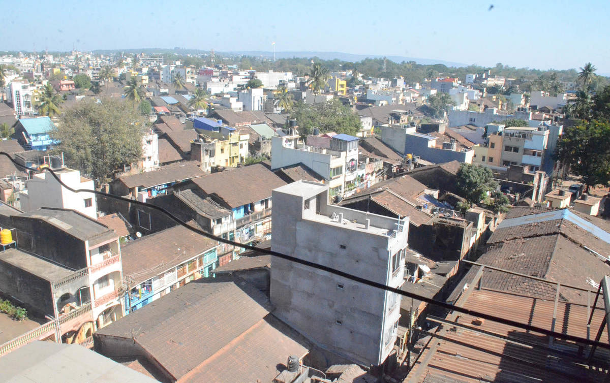 Aerial view of the vintage houses and area layout in Belagavi
