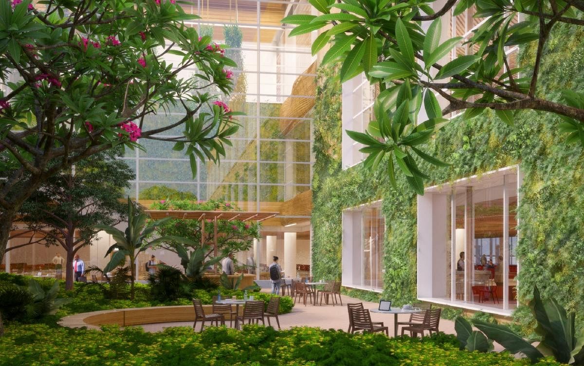 More room: Artist’s impression of the lush green, garden-themed interiors and exteriors of the upcoming second terminal at the KIA. 
