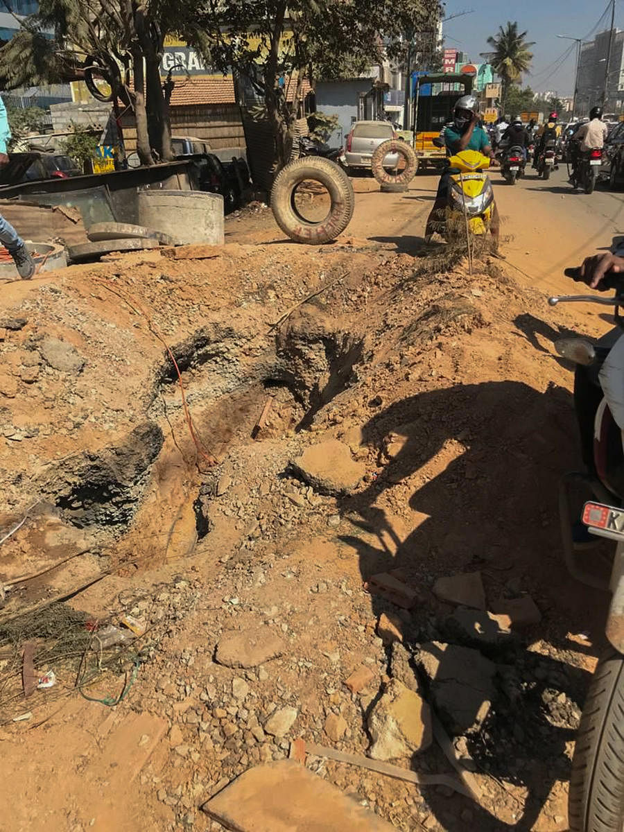 A road dug up to lay optical fibre cables in Kabudeesanahalli. 
