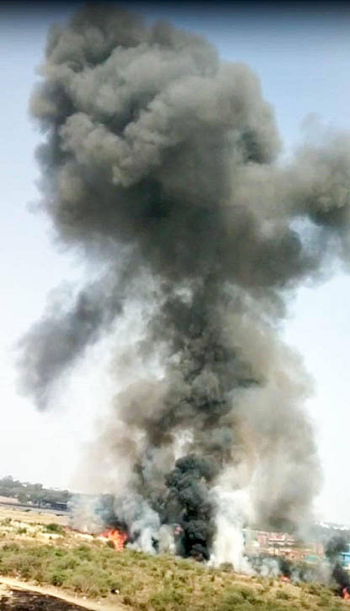 A still from a video grab shows smoke rising from the wreckage.