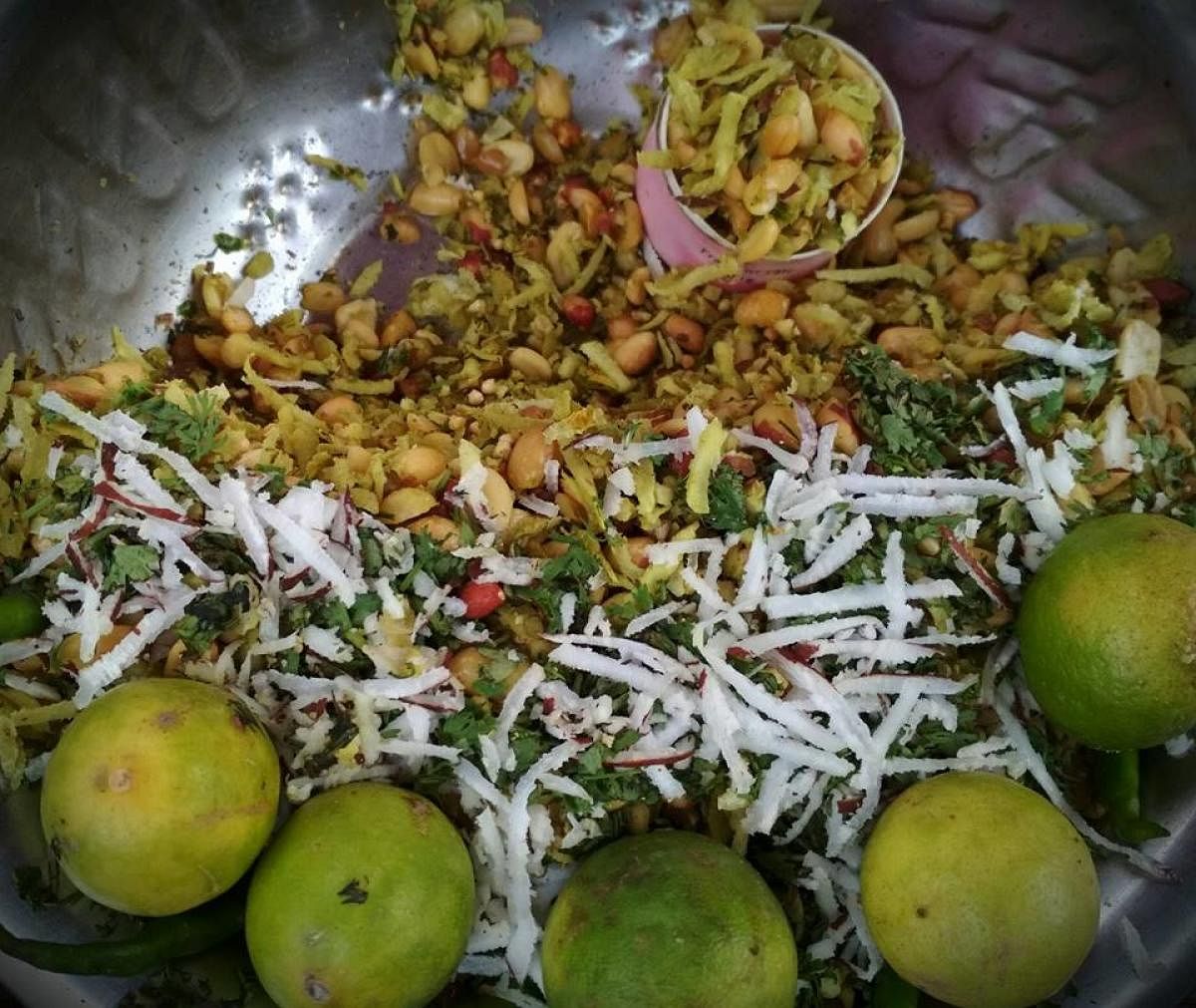 Spice and sugar: Belagavi is popular for localised sweets and savouries such as (Clockwise from above) katchi dabeli, alipaak, pav bhaji, pani puri, chat snack, sugacane juice and mandige.