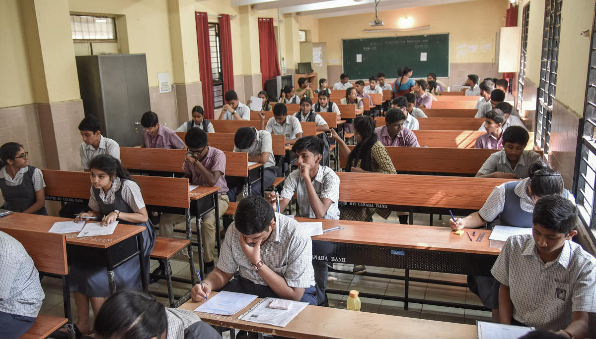 Students writing the SSLC exams. A mass copying incident was reported from Bagalkot this year. Representative photo/ SK Dinesh