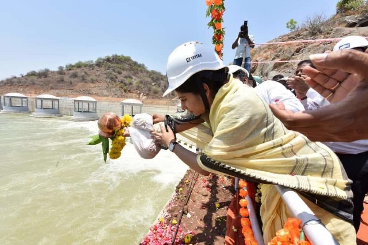Officials after switching on the first pump of Kaleshwaram project