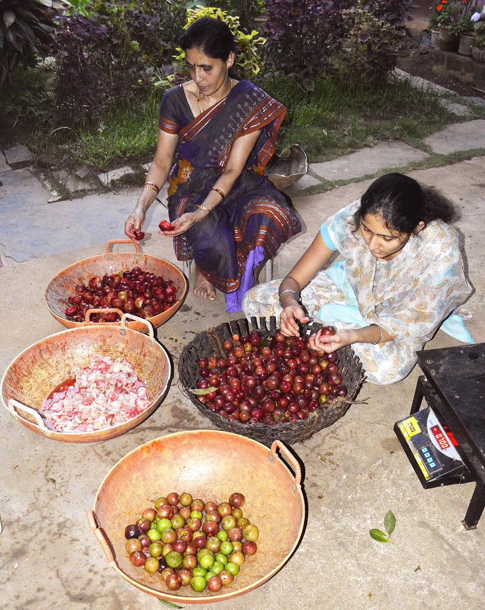 Sought after: (Clockwise from left) Kokum fruit; processing the fruit; Bengali Venkatesha with white kokum jam; white kokum fruit; lip balm made from kokum butter.
