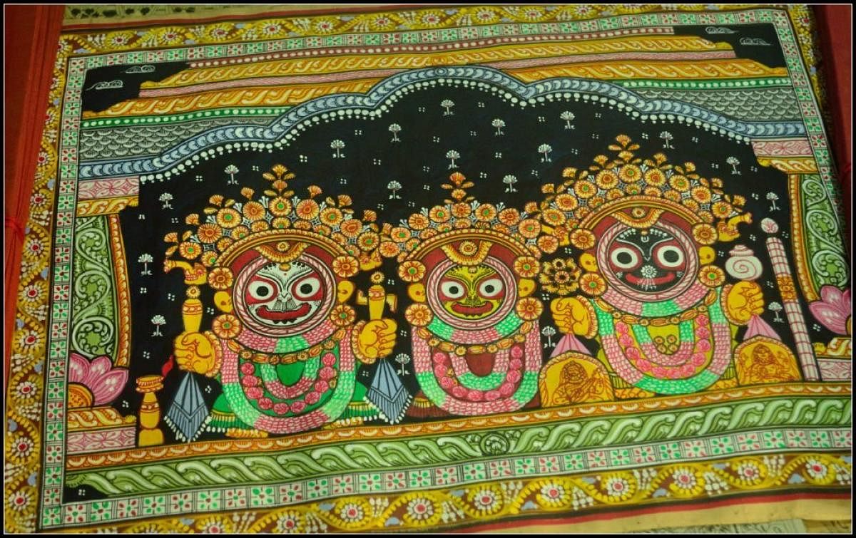 Patachitras are inspired by triad deities Balabhadra, Subhadra and Jagannatha of Puri. Photos by author