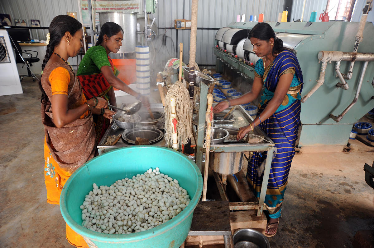 Soft as silk: Various stages of production at the silk yarn manufacturing unit in Doddaballapura. DH Photos/ Pushkar V