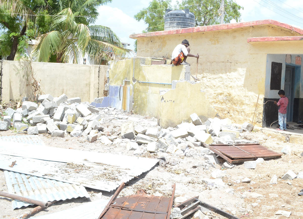 The previous toilet which has demolished to make way for the new one.