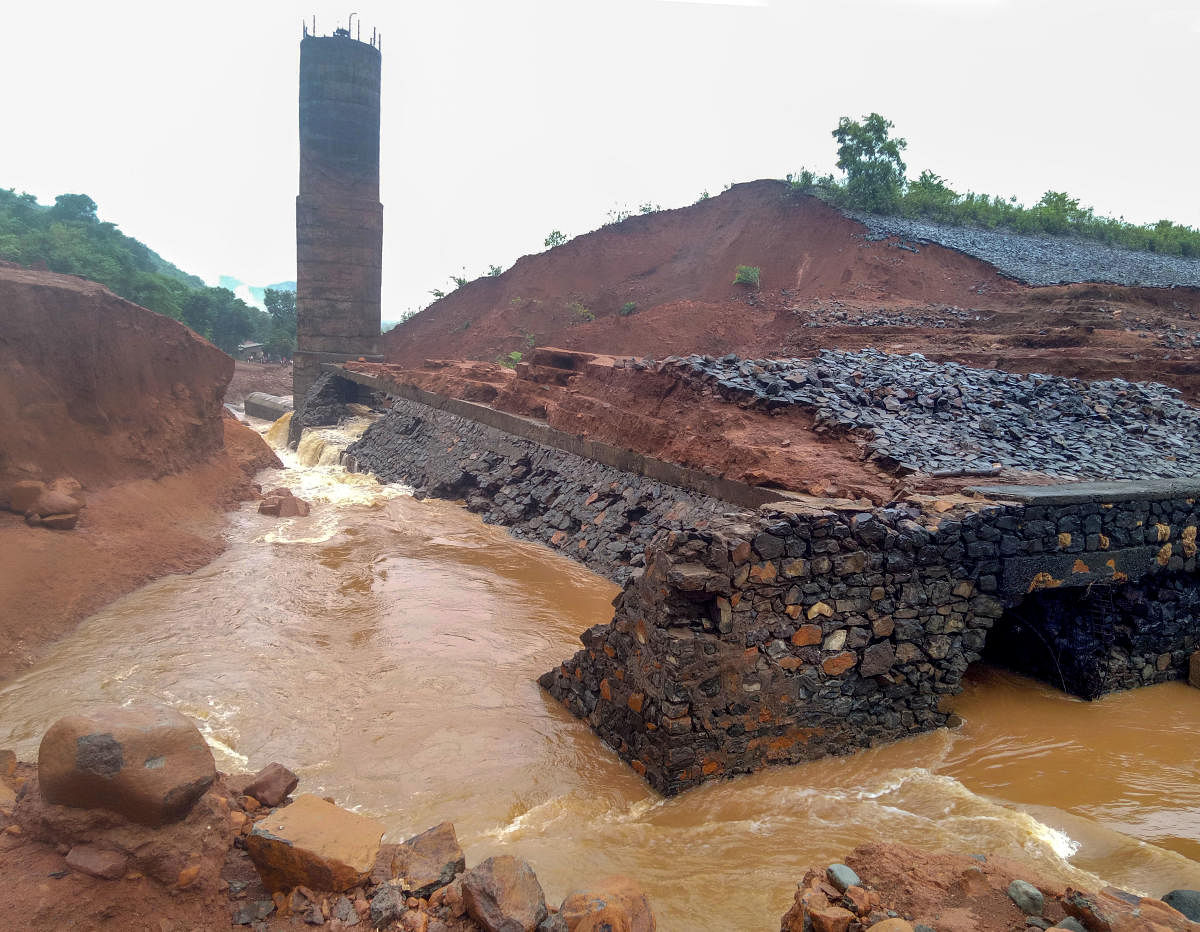 A view of the Tiware dam which breached following incessant rains, in Ratnagiri, Wednesday, July 3, 2019. PTI