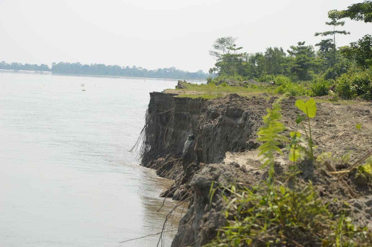 Erosion caused by the Brahmaputra in Majuli, Assam.