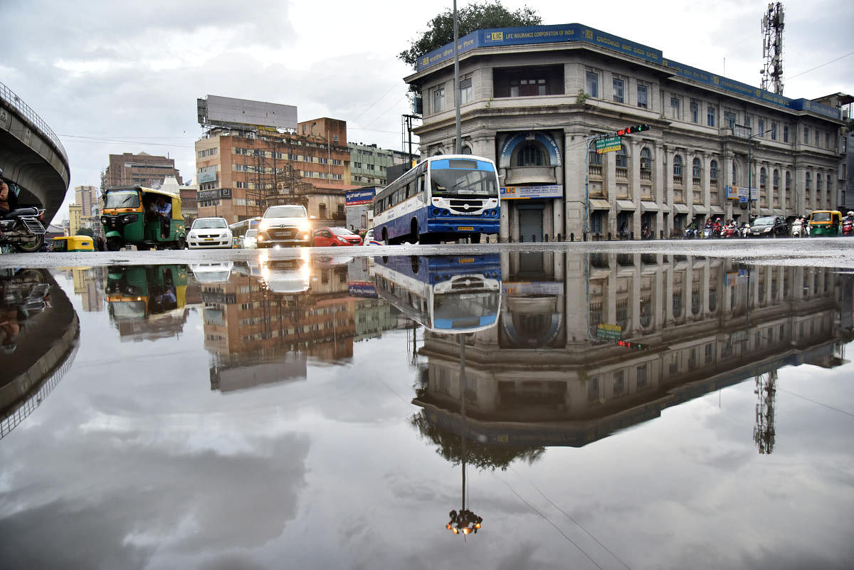 Rainwater logging on Anilkumble junction after Downpour in Bengaluru on Thursday, 25 July, 2019. Photo by Janardhan B K