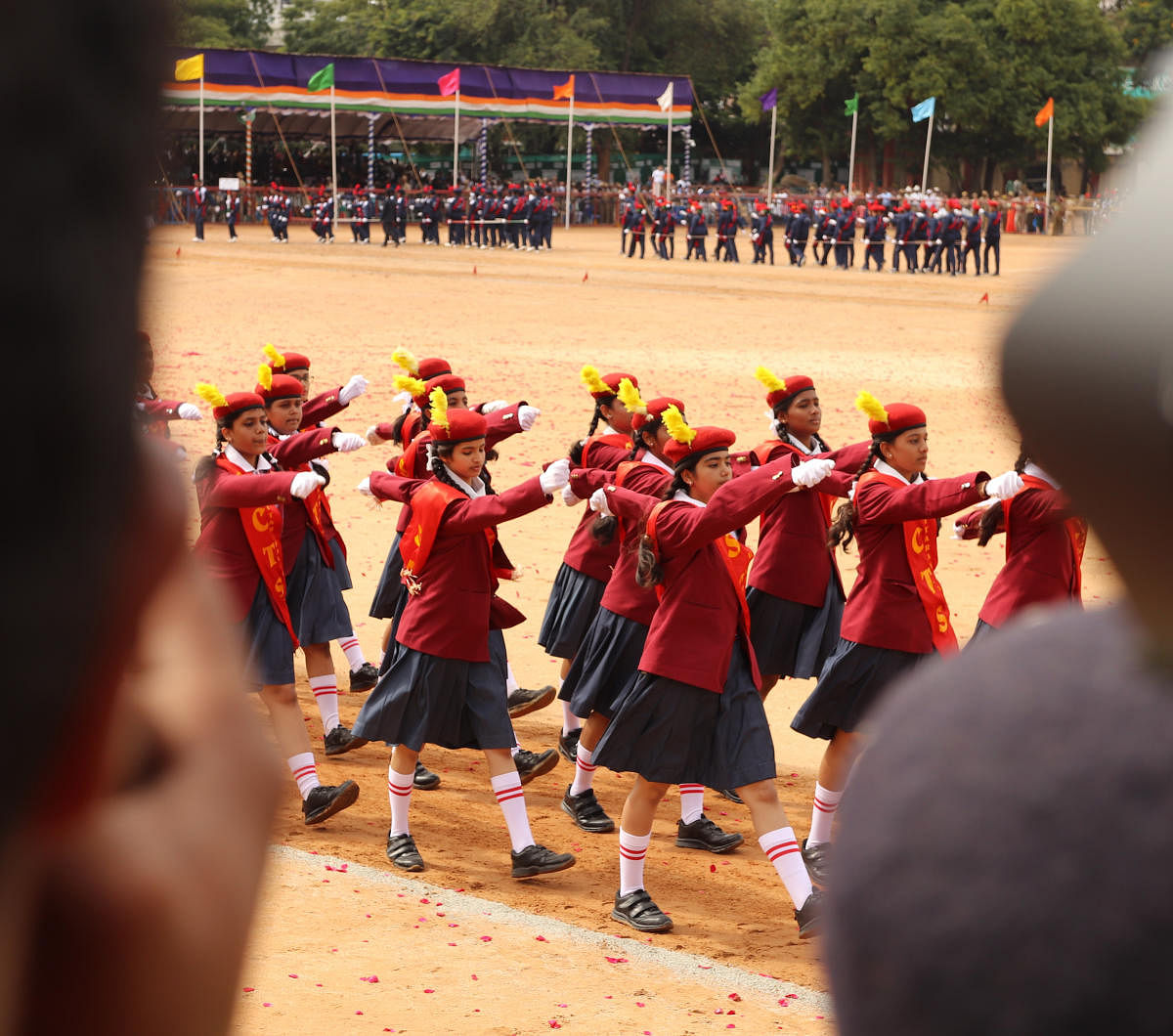 A school contingent performs during the Independence Day parade at Field Marshal Manekshaw Parade grounds in Bengaluru on August 15, 2019.