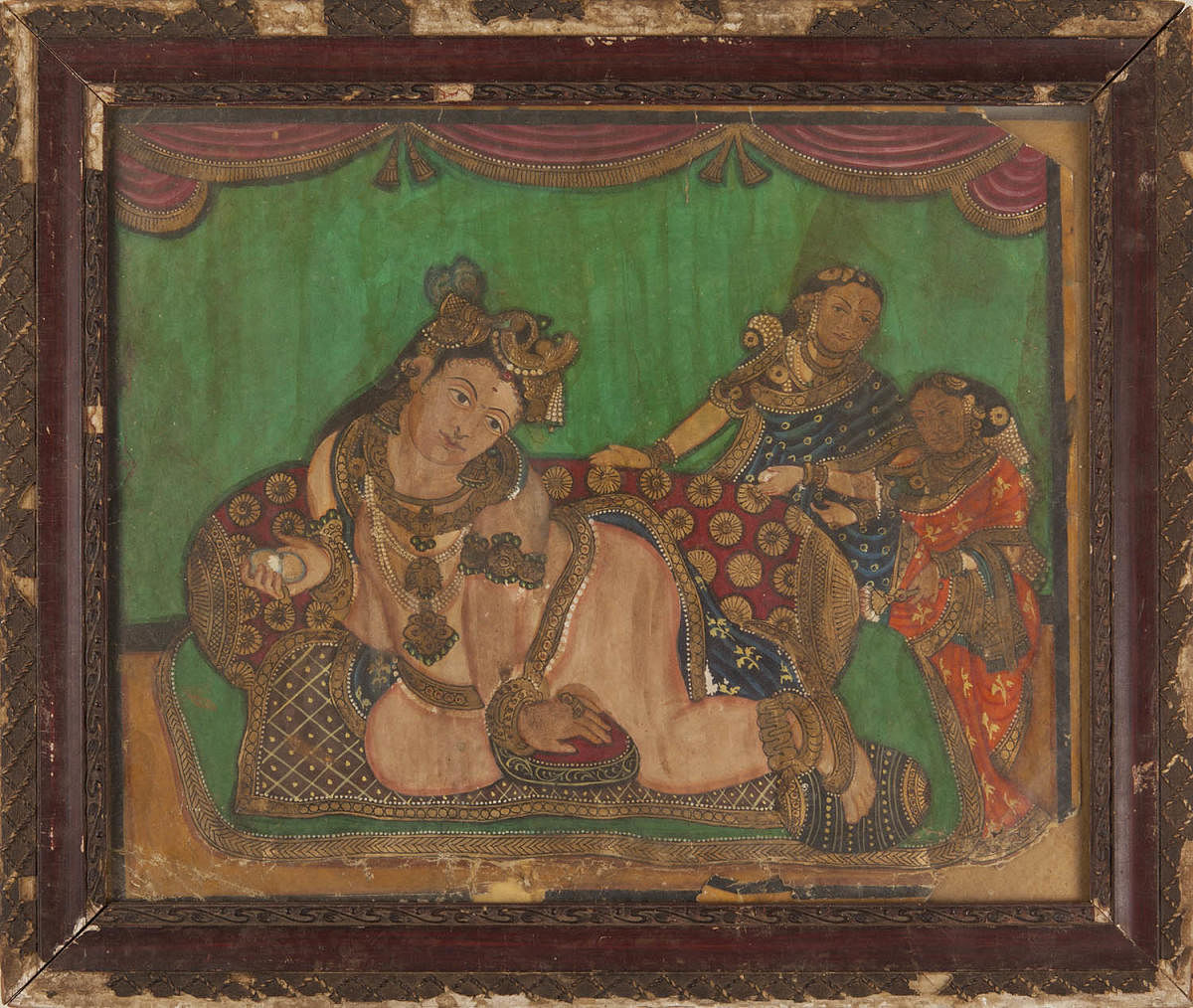 A Navaneetha Krishna painting from 1840 has stains, is flaking, and in need of conservation.