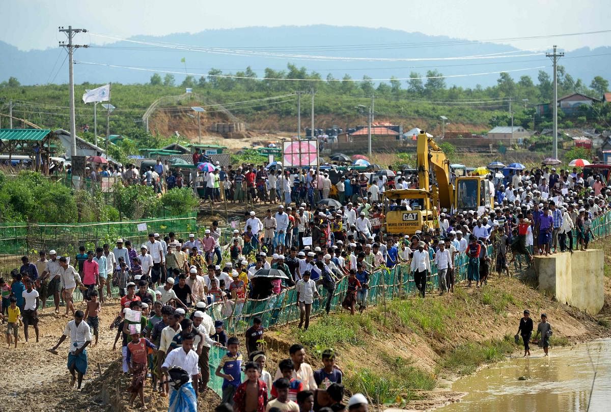 Some 200,000 Rohingya rallied in a Bangladesh refugee camp on August 25 to mark two years since they fled a violent crackdown by Myanmar forces, just days after a second failed attempt to repatriate the refugees. (Photo by AFP)