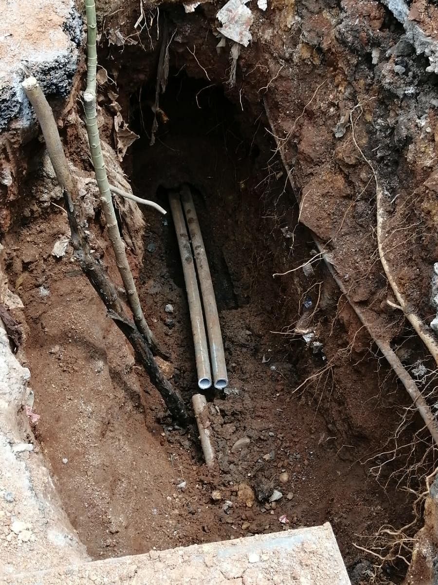 Fiber wires removed from the pipeline that has trespassed through the BWSSB sewage line after the civic body registered the case. 