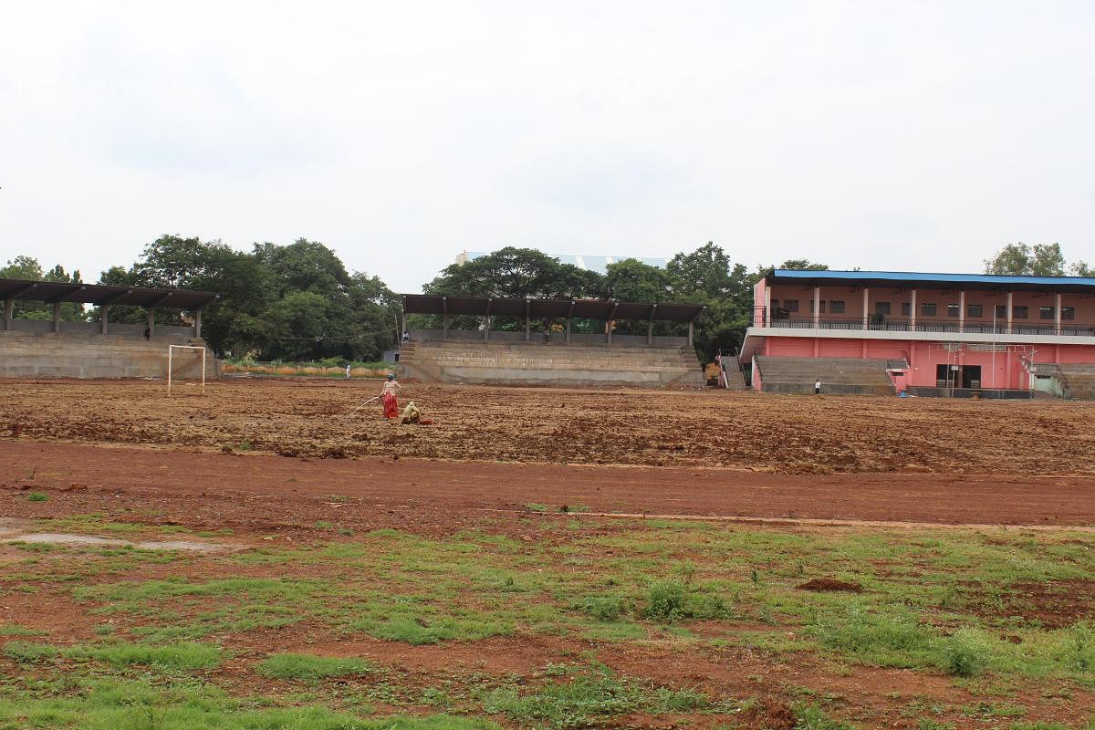 Incomplete district stadium in Bidar due to lack of funds released from board. 