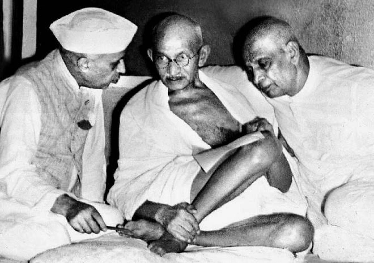 Nehru with Mahatma Gandhi and Sardar Vallabhbhai Patel