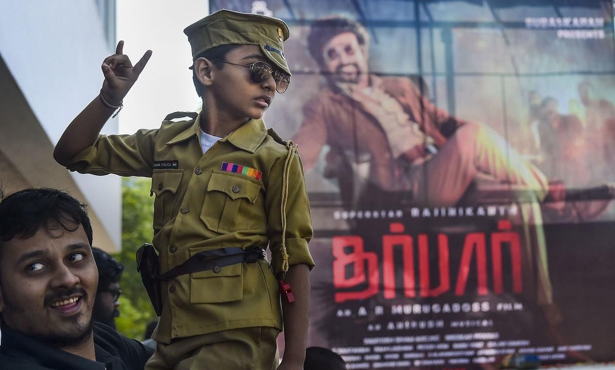 Actor Rajinikanth's fans celebrate the release of his film 'Darbar', in Chennai , Thursday , Jan. 9 ,2020. (PTI Photo)