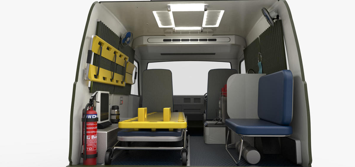 Interiors of the single-bed ambulance.