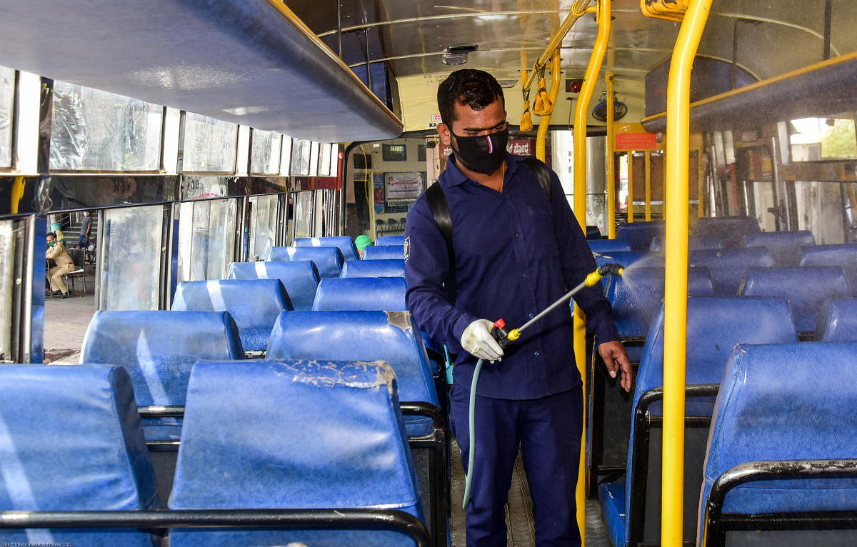 Buses getting disinfected 