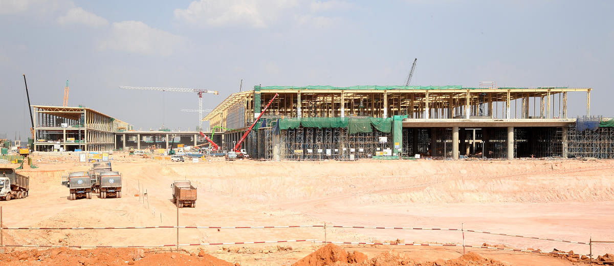 The construction of the second terminal at the KIA has been going on in full swing. DH PHOTO/SRIKANTA SHARMA R