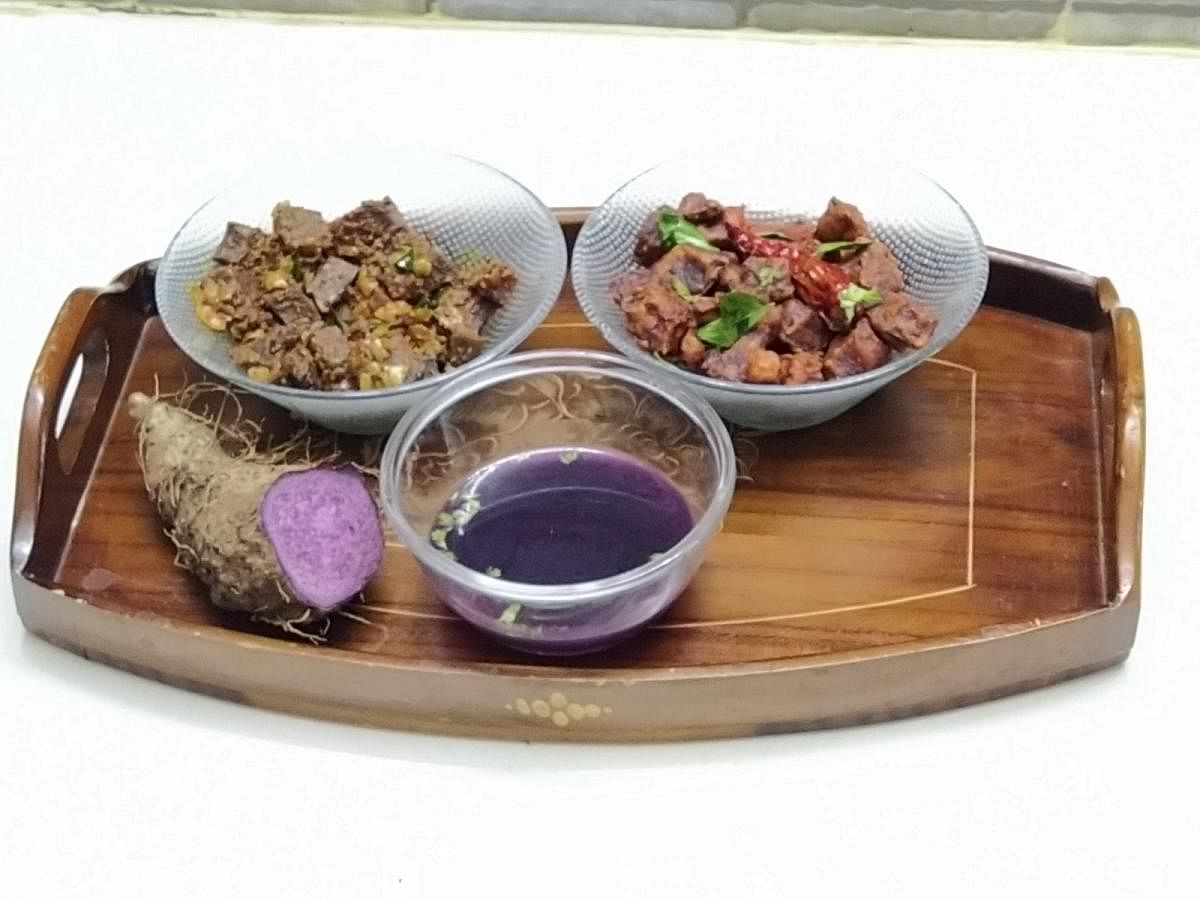 Purple yam dishes. Photo by Krishna Prasad