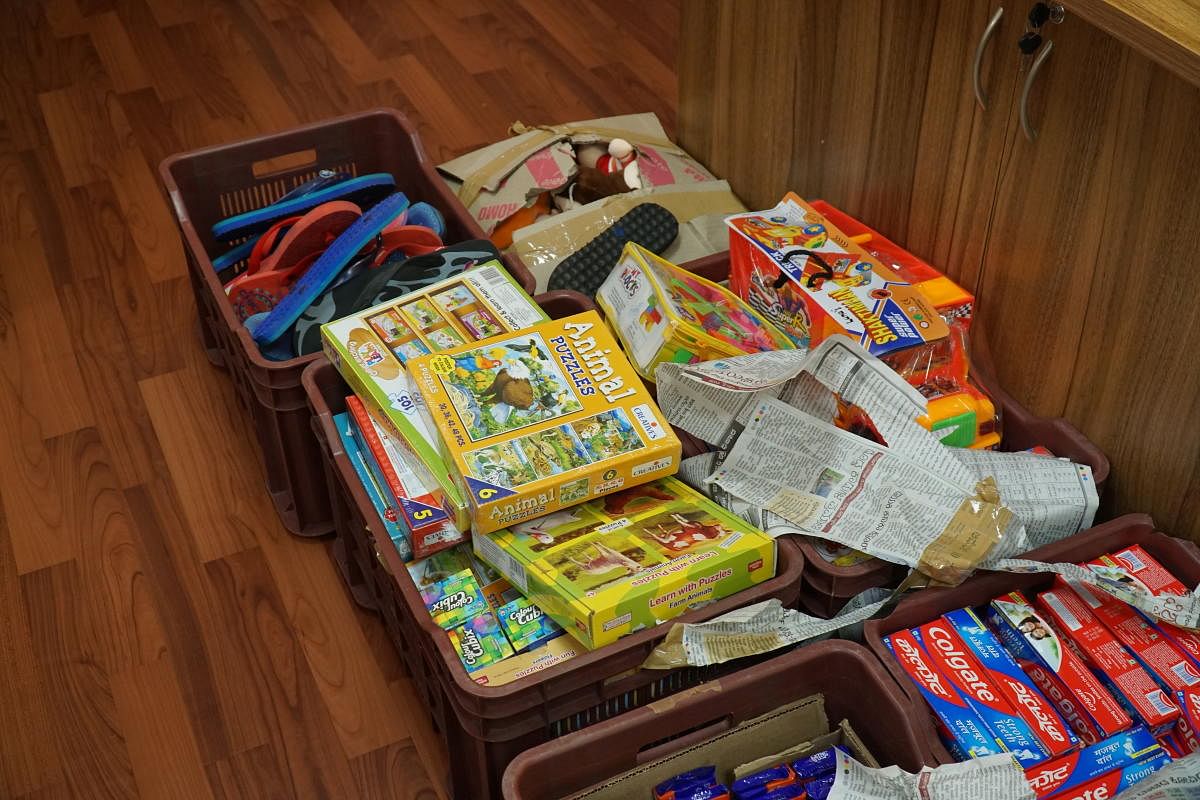 A box of games and other supplies, demanded by Covid-19 patients at the Covid Ward, Trauma care centre, BMCRI, on June 17, 2020.