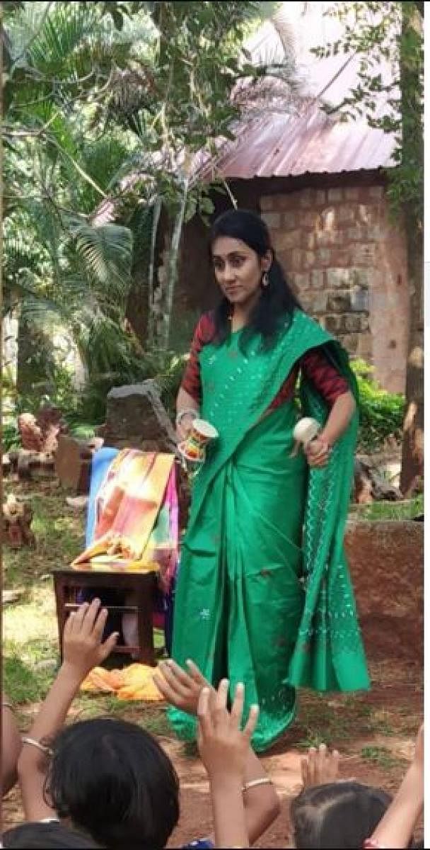 Storytellers (from left) Ramya Srinidhi, Geeta Ramanujam, Sowmya Srinivasan conduct virtual sessions; Katha Corner artistes enact a story.