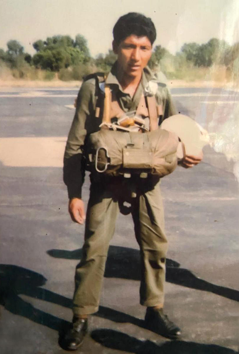 Former SFF commando Tamding Tamding, after a parachute landing.