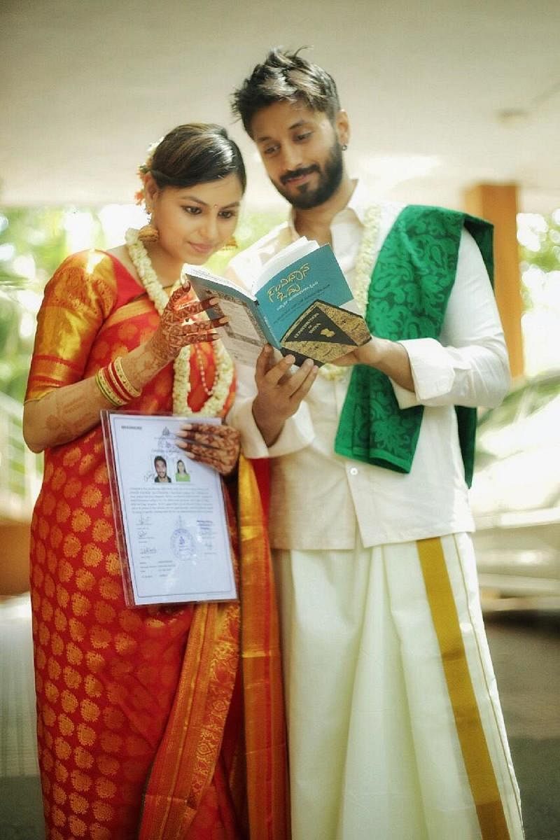 Megha and Chetan Ahimsa during theirsimple wedding in February this year.
