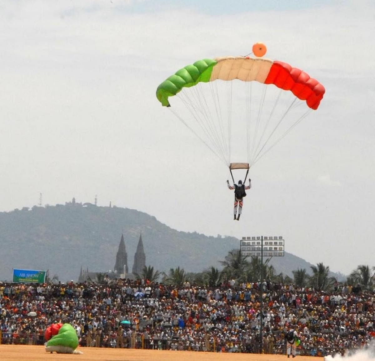 Parachute descending during Dasara celebrations 
