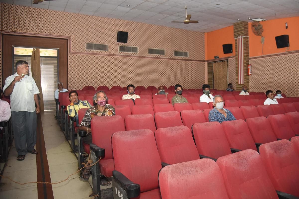 Bhumika theatre in Majestic area. With a turnout of just 15 to 20, theatre owners say the collections don’t even cover hall maintenance. DH Photos by S K Dinesh