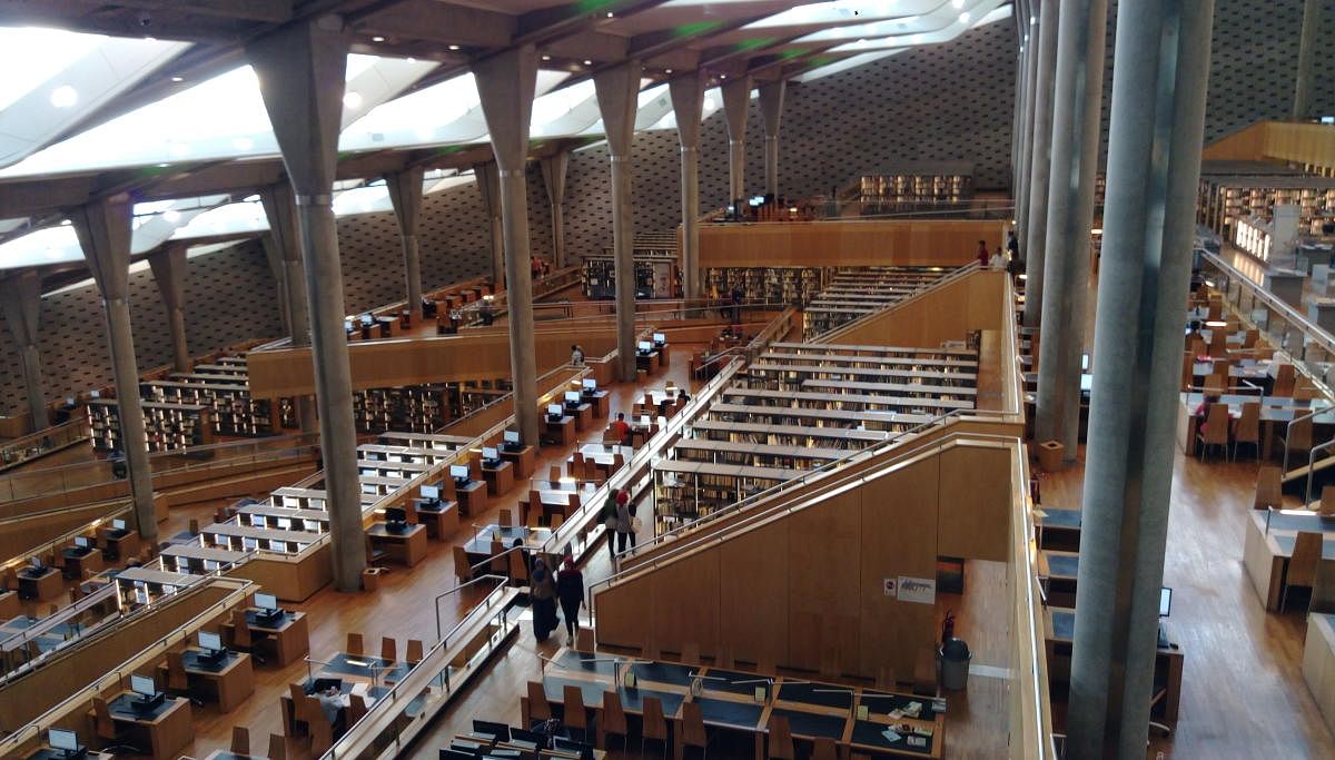 The interior of the present day 'Bibliotheca Alexandrina' (Library of Alexandria) in Egypt 