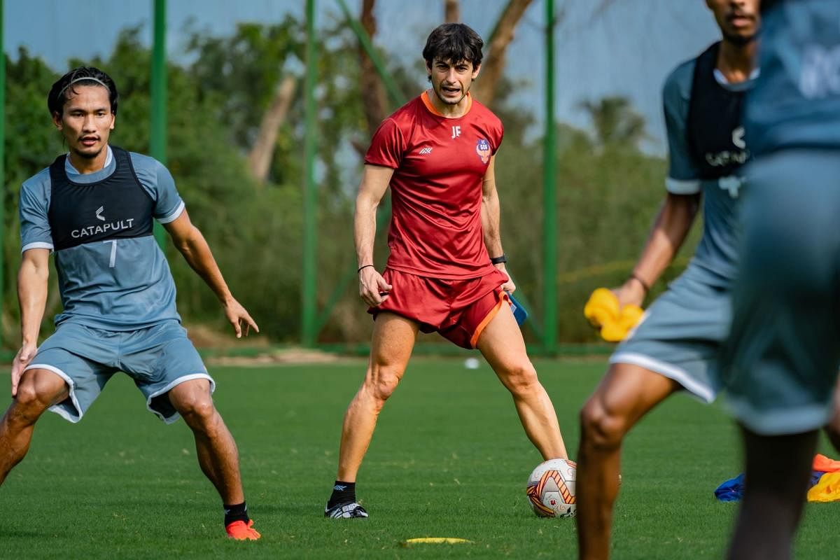 Juan Ferrando during a training session. The Spaniard is a training ground coach and has improved and got the maximum out of his squad. Credit: FC Goa