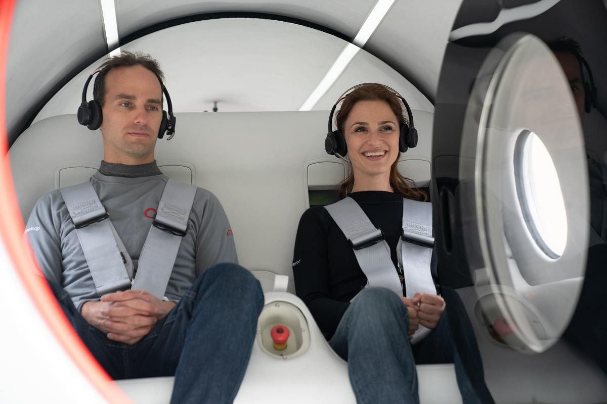 First human passengers on a HyperLoop, Virgin’s chief technology officer Josh Giegel and director of Passenger Experience, Sara Luchian, reached speeds of up to 172 kmph.