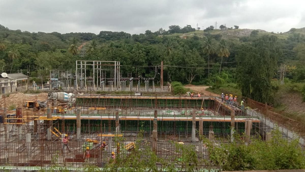 A view of the civil work taken up by the BWSSB at the TG Halli reservoir. 