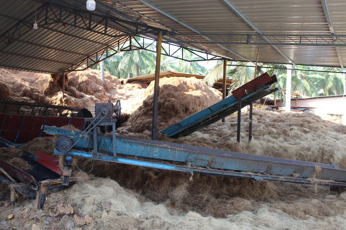 Satish Poojary's coir factory at Bennekudru near Barkur, has a capacity of 100 tonne per month