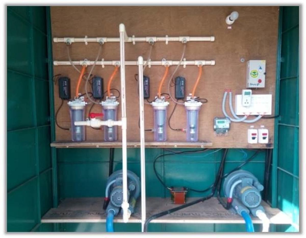 The device that helps generate ozone to purify water at the Berambadi Primary School, Chamarajanagar district. Pic courtesy: IISc