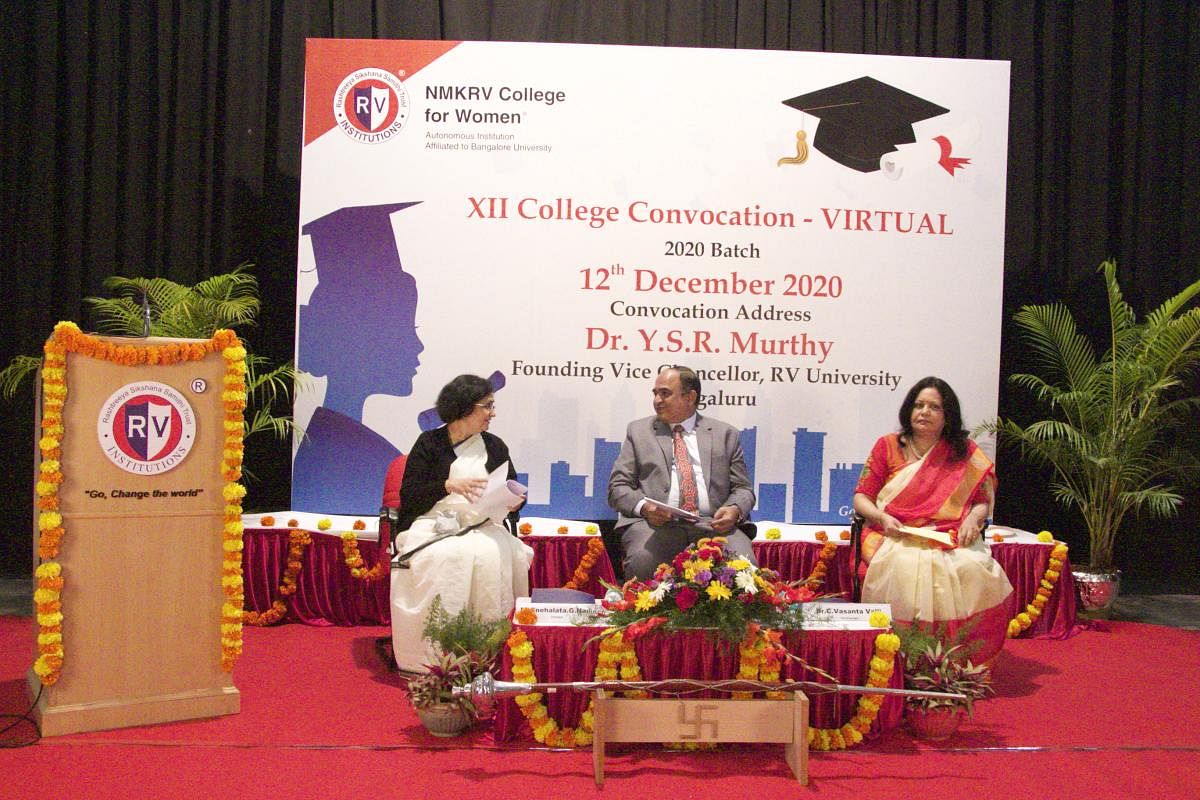 Dr Y S R Murthy, the vice-chancellor of RV University, at the 12th annual convocation of the NMKRV College for Women, Bengaluru. Credit: Special Arrangement