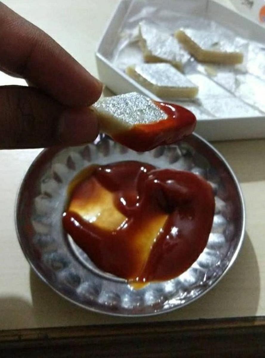 Kaju Katli and ketchup