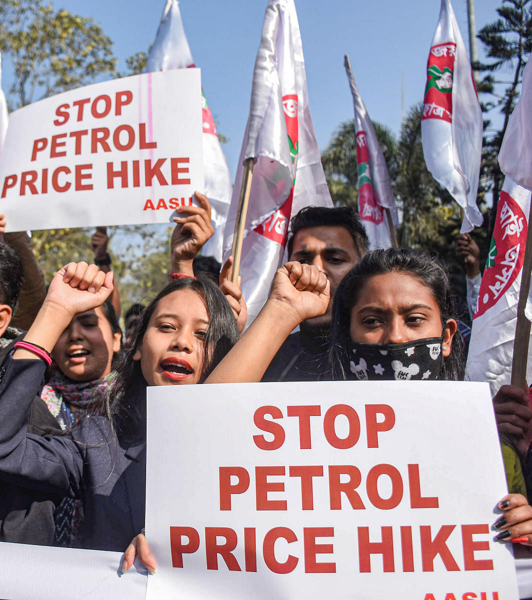 There have been widespread protests after skyrocketing fuel prices upset the common man's budget. Credit: PTI