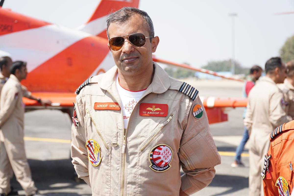 Group Captain Anoop Singh, CO of the Surya Kiran aerobatic team at Yelahanka Air Force Base on February 5, 2021.