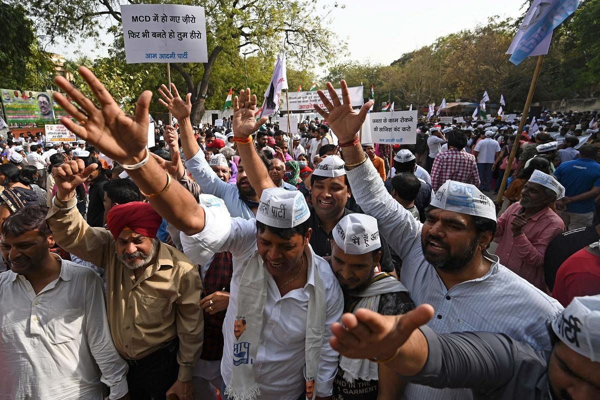 The GNCTD Bill has revived the power tussle between the Centre and the AAP. (In pic) AAP workers demonstrate against the Bill that confers more power to the Lieutenant Governor. Credit: AFP Photo