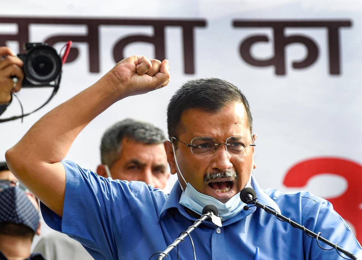 The GNCTD Bill has revived the power tussle between the Centre and the AAP. (In pic) Delhi Chief Minister Arvind Kejriwal addresses a protest against the Bill that gives overarching power to the Lieutenant Governor, at Jantar Mantar in New Delhi. Credit: PTI Photo