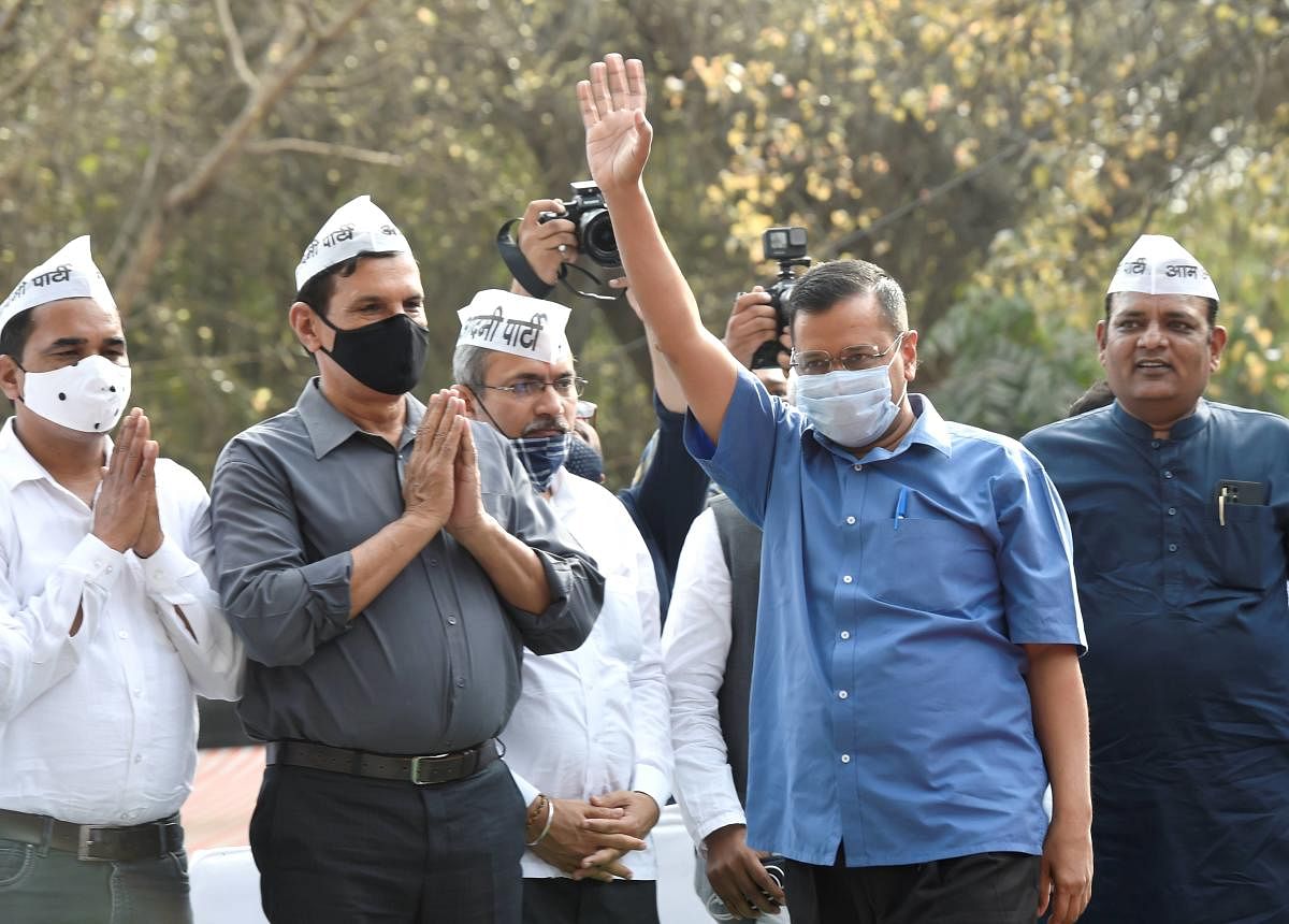 New Delhi: Delhi Chief Minister Arvind Kejriwal arrives to address a protest against the Government of NCT Delhi (Amendment) Bill 2021, at Jantar Mantar in New Delhi, Wednesday, March 17, 2021. Credit: PTI Photo