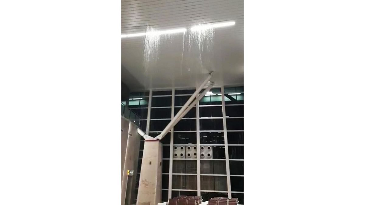 Rainwater leaks through the roof of the brand new terminal. Credit: Special Arrangement